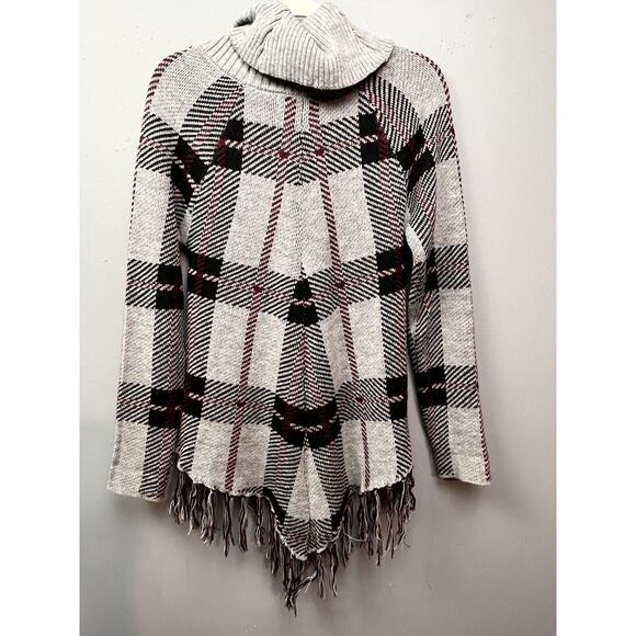 Absolutely Famous Sweater Womens Small Turtleneck Gray Plaid Fringe Pullover - Picture 2 of 8